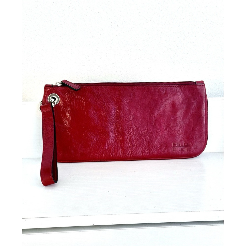 Vtg Wilson's Leather Small Deep Red Leather PELLE Studio Slim Wristlet Wallet
